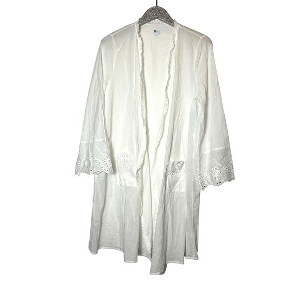 Ella Simone White Lightweight Cotton Ruffle Trim Open Cover Up - Picture 1 of 6